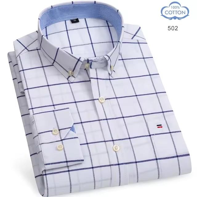 100% Reine Baumwolle Oxford Hemden für Herren Langarm Kariertes Hemd Gestreiftes Männliches Business Karriertes Rotes Hemd Herren Designer Kleidung 7XL