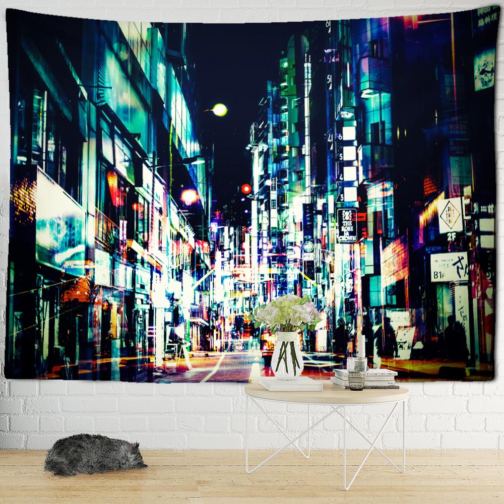 Tapestry s nočním pohledem na Tokio Psychedelická látka na pozadí čarodějnictví Nástěnná dekorace Cikánský domov Dekorace místnosti