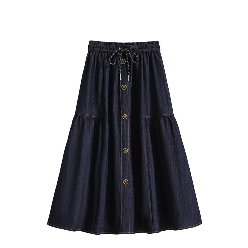 DIMANAF 2026 Plus Size Spring Summer Denim Skirts Women A-Line Clothing Pleated Fashion Jeans Skirt Button