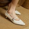 Fashion 2025 New Spring Women Pumps Genuine Leather Shoes for Women Square Toe Thin Heel Shoes Shallow Buckle Strap Mary Janes Shoes