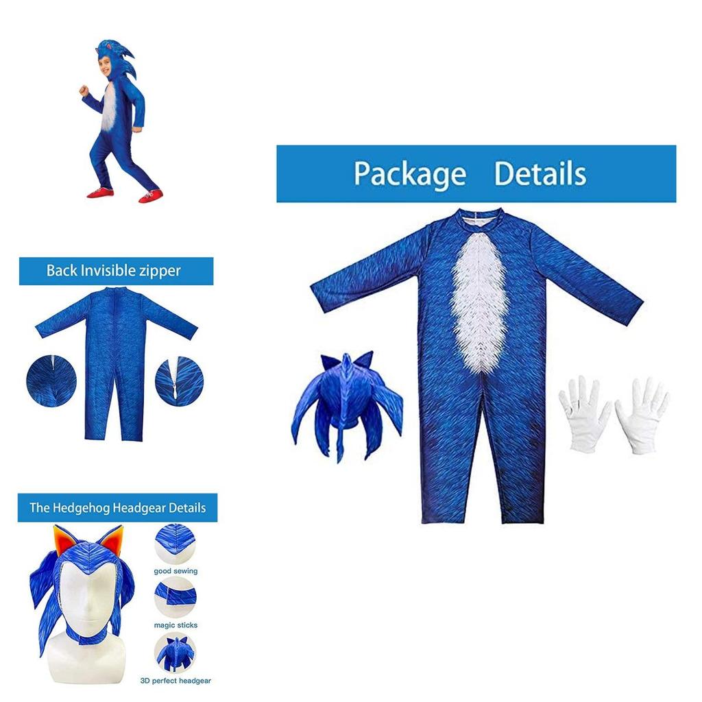 Exquisite Quality Sonic Costume For Kids With Headgear And Gloves