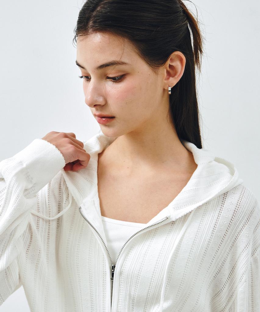 Mongdol Punched Knit Zip-Up Hoodie White Mdcd060White