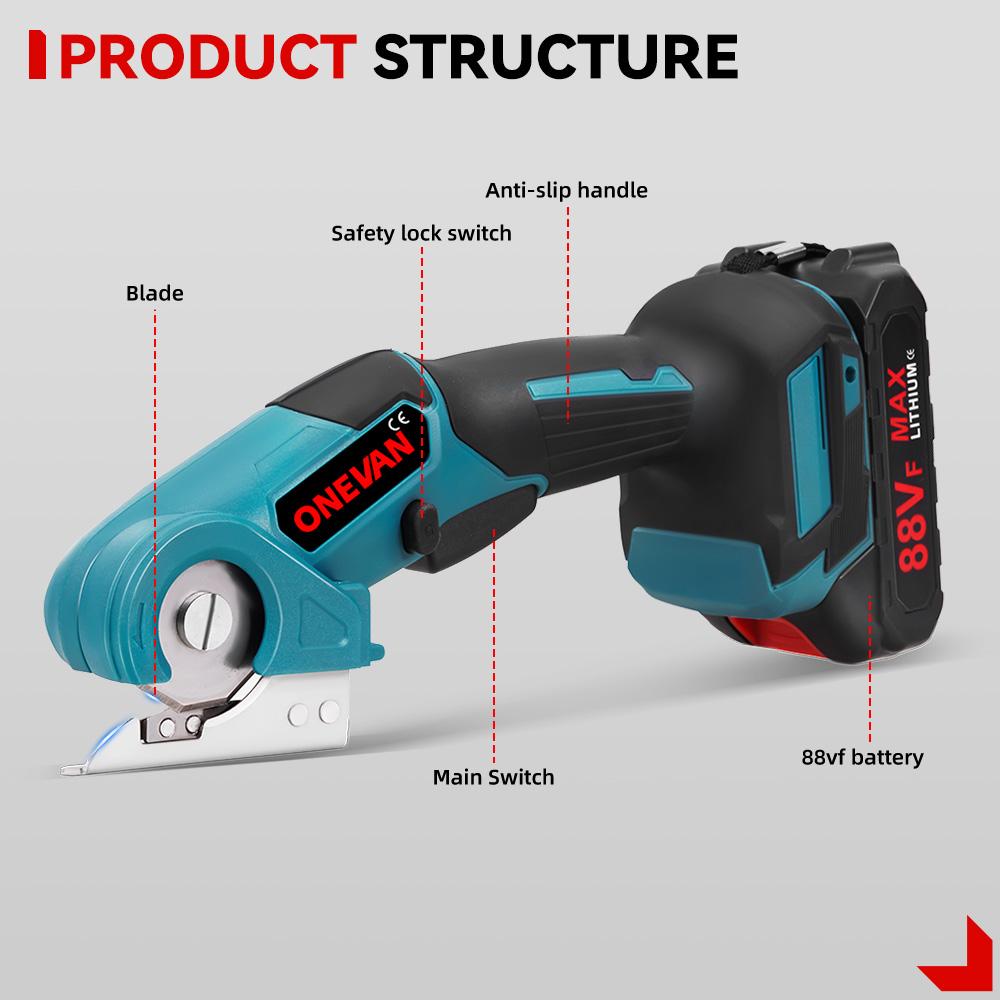 ONEVAN 800W Akku-Elektroschere Stoffschneider Metall Teppichschneidwerkzeuge Aluminiumlegierung Edelstahlmesser für Makita Akku