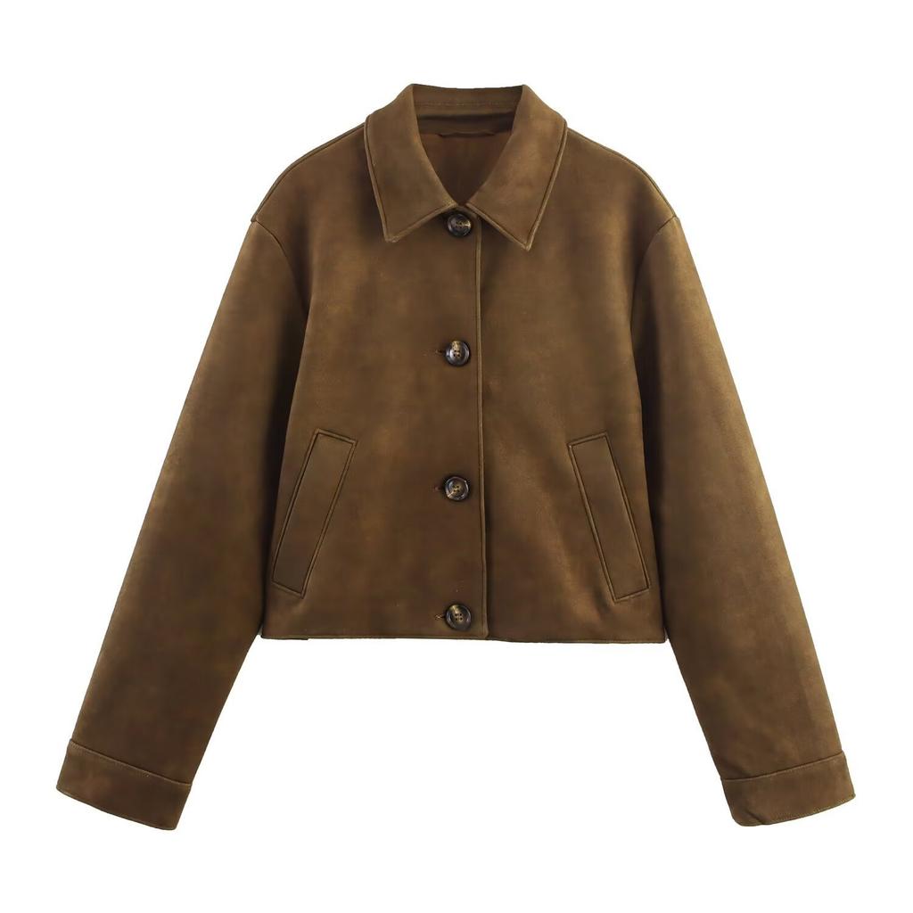 2025 autumn new product European and American cross-border women's clothing street fashion suede effect jacket w103 90178