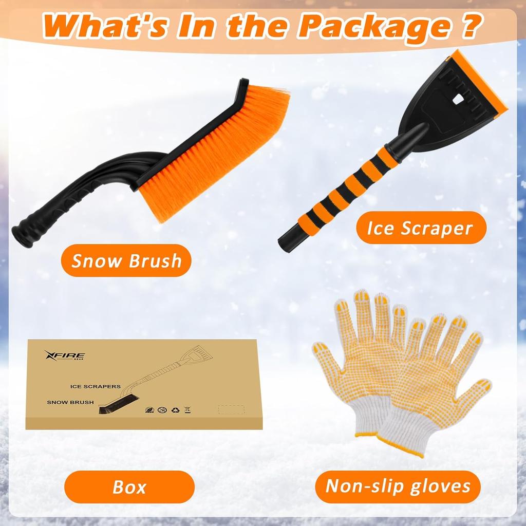 Car Snow Brush And Ice Scraper/26.8" Window Scraper Deicer For Car Windshield, 2 In 1 Ice Scrapers And Brushes With Non-Slip Gloves, Winter Car