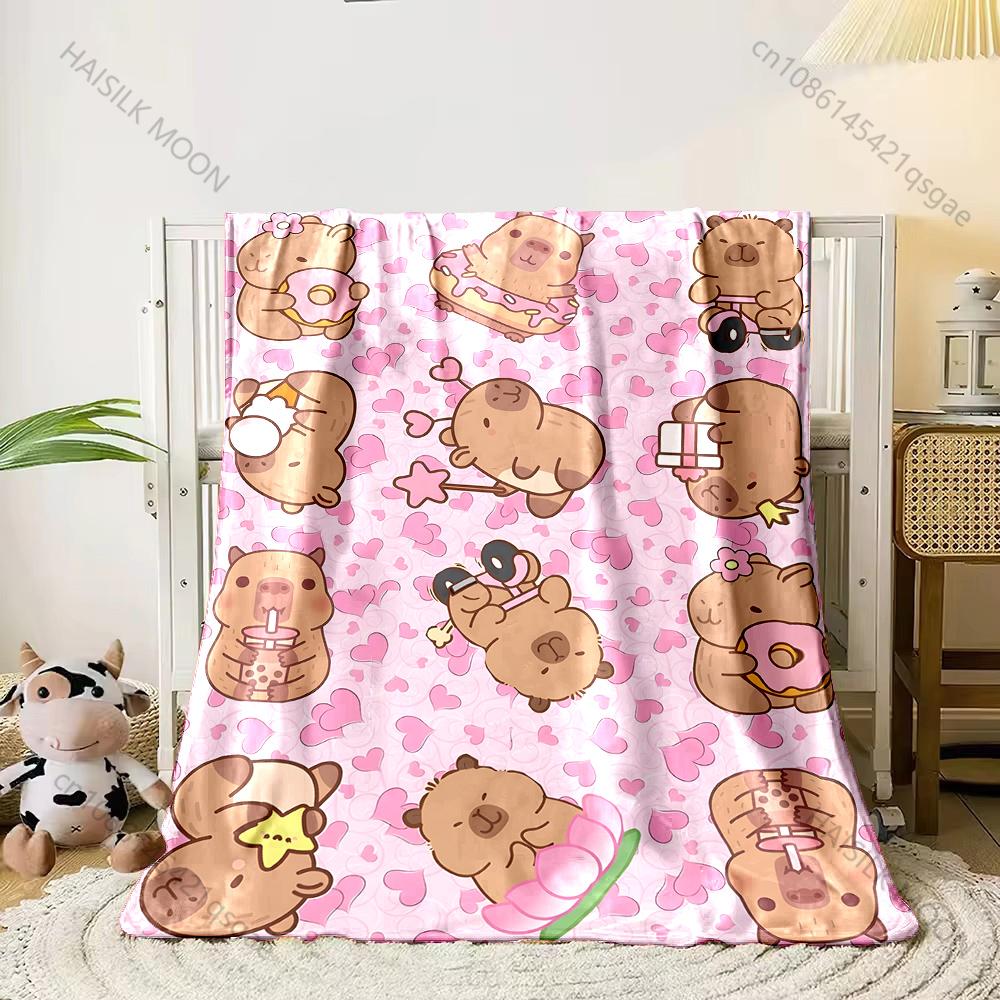 Cartoon Capybara Printed Blanket Kids Adult Blanket Soft and Warm Bedding for Bed Sofa Outdoor Travel Cover Blanket Luxury Gift