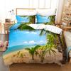Tropical Landscape Polyester Duvet Cover Sets King Full With Pillowcase Coconut Trees Sea Sunset Natural View Large Sun Pattern