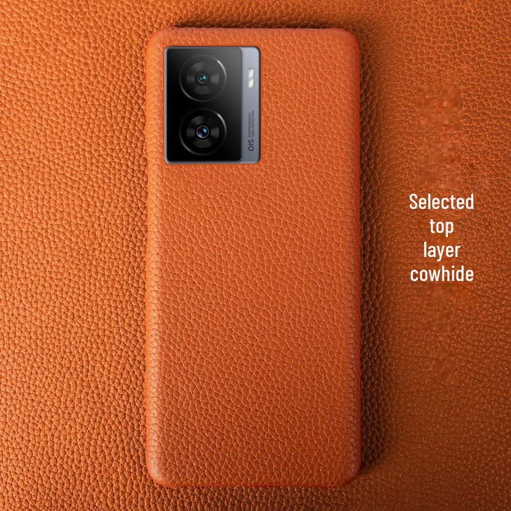 iQOO Z7 Cowhide Leather Half Package Protective Cover: High-End Litchi Pattern Design