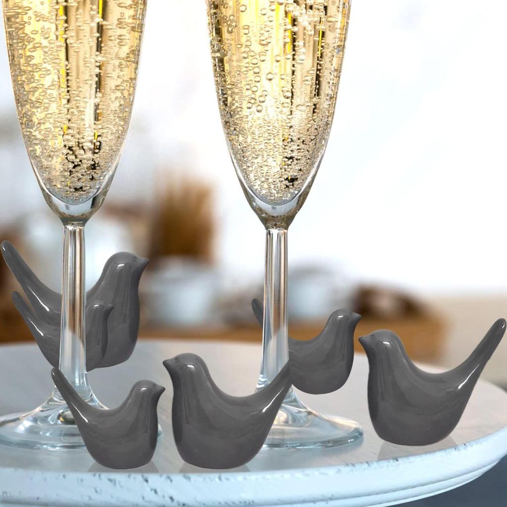 Creative Grey Birds Glossy Ceramic Birds Figurines Home Decorations Accessories Party (Pack of 6, Solid Grey)