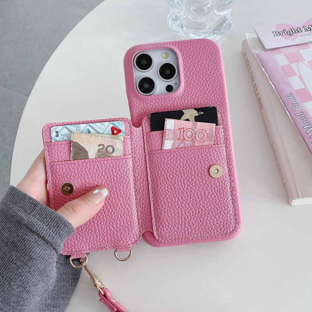 For iPhone 14 Pro Max Case Card Slots Kickstand PU Leather Back Cover with Ring Holder,Wrist Strap