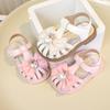 Baby Girls Walking Shoes Hollowed-out Kids Sandals Pu T-strap 2025 New Girls Princess Shoes with Sweet Bowtie Love Heart Pearl