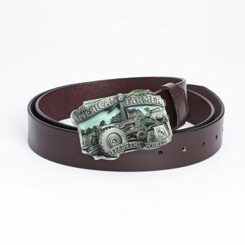 American Farm Tractor Leather Belt Buckle - Original Glazed Finish