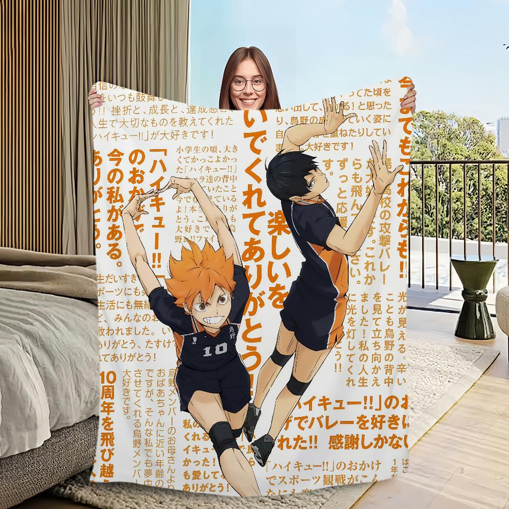 Comic Anime Art H-Haikyu S-Shoyo Hinata Blanket Flannel Warm Soft Plush Blanket for Sofa Living Room Office Bedroom Travel Gift