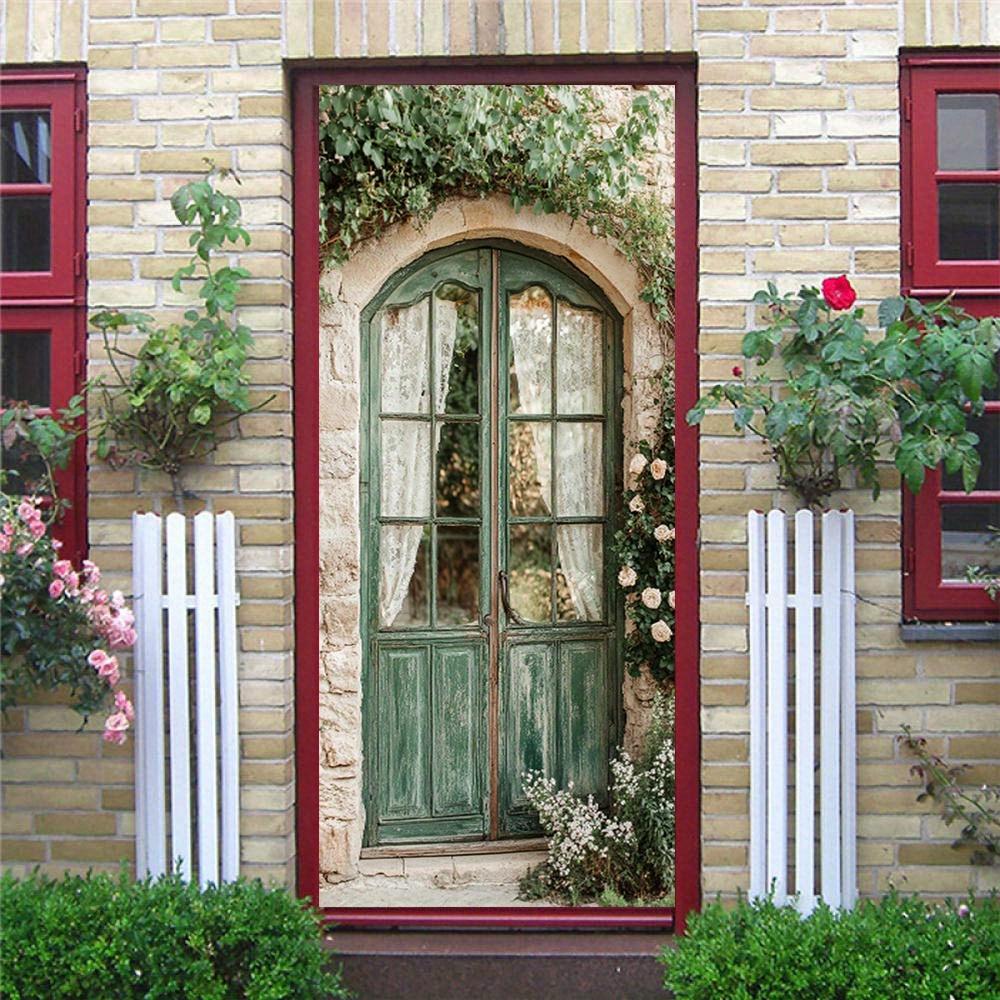 Rustic Green Wallpaper Self Adhesive Door Mural Removable Vinyl Home Decor Art Decal Wooden Scenery Wall Poster Stickers Porte deursticker