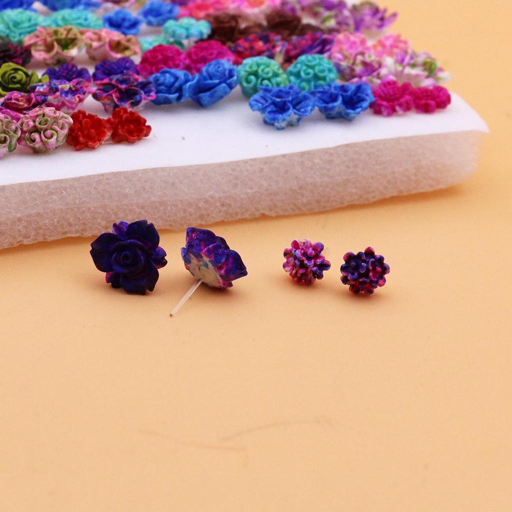 Gift Box: 36 Pairs of Mixed Style Spray Paint Resin Flower Stud Earrings with Bowknot