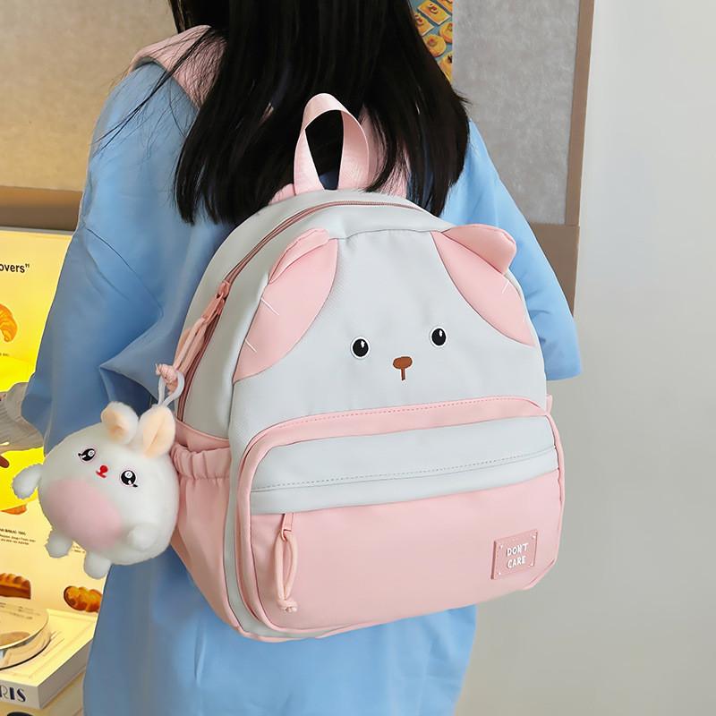 Stylish Color Block Cartoon Bear Backpack Soft And Breathable For Unisex School Use