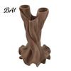 Double Tube Floral Container 3D Printed Flower Vase, Matte Wood Grain Ornament, Mid Durable Resin Planter Century Style Arrangement, for Dried Flowers