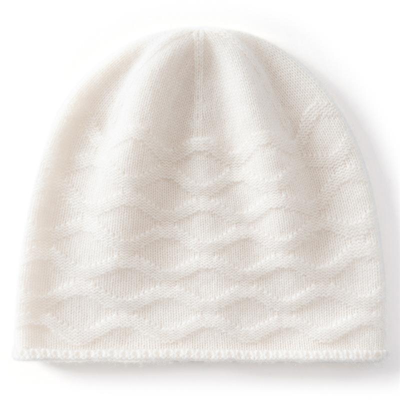 Cashmere hat women's solid color water pattern wool hat thermal ear protection bag head hat stacking hat knitted outdoor cold hat