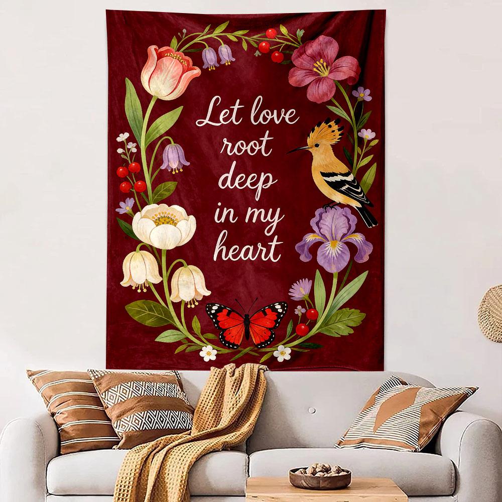 Floral Wreath with Inspirational Quote Patterned tapestry home decor, suitable for bedroom and living room, gift