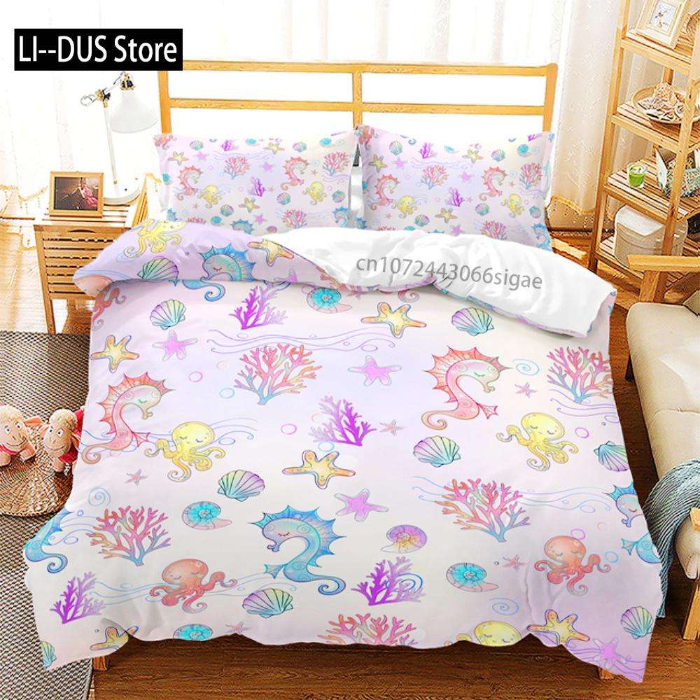 

Mermaid Beautiful Rainbow Bedding Set Polyester Duvet Cover Set Single Full Twin Queen Comforter Sets For Girls Women Bed Linen 135x200cm