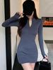 Pure Desire Zippered High-Neck Slim Fit Long Sleeve Bodycon Little Black Dress for Women – Autumn Hot Girl Style