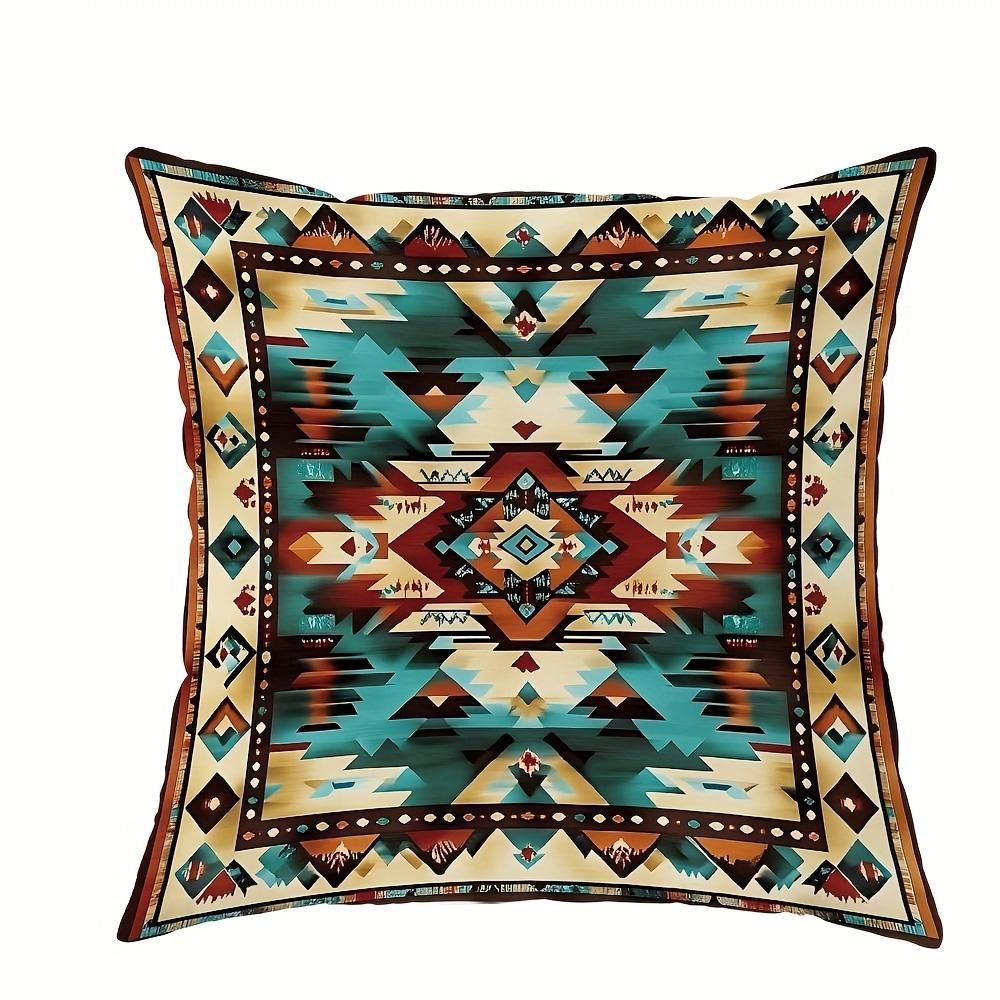 Bohemian-Style Geometric Pattern Pillow Cover: Exotic Tribal Motifs in Vivid Colors, sofa cushion cover, room decoration