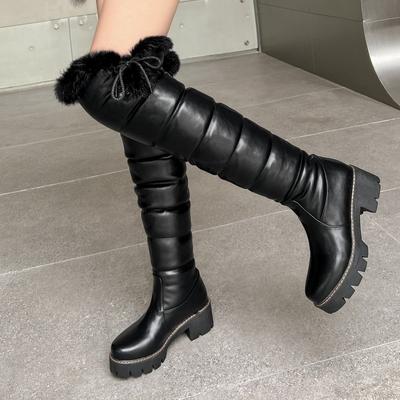 Warm Fur Plush Snow Boots Women Winter Shoes Platform Over High Knee Boots Waterproof Comfortable Female Black Brown Rain Shoes
