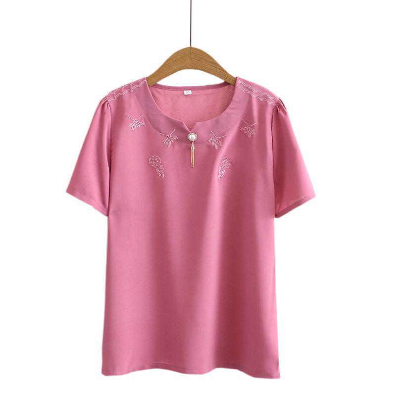 Stylish Spring Two-Piece Set for Middle-Aged Women - Loose Short-Sleeved Top & Bottom