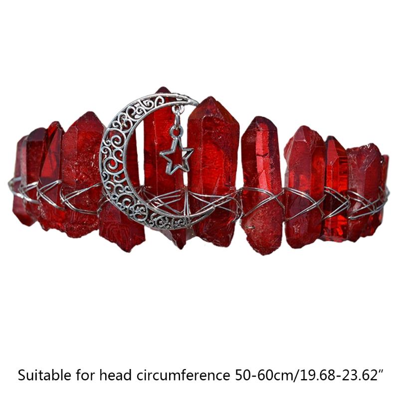 Queen Crown Headbands Natural Crystal Hairbands Women's Handmade Hair Accessories for Wedding Moon Witch Party Costumes