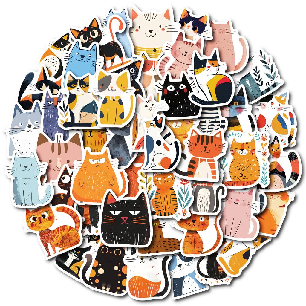 Boutique 50 Cartoon Cat Waterproof Stickers DIY Refrigerator Laptop Hand Account Computer Water Cup Suitcase Decoration
