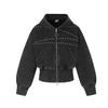 Unisex Vintage Streetwear Hooded Zip-Up Sweatshirt With Rivet Detail Waterwashed Cotton Loose Fit Short Length