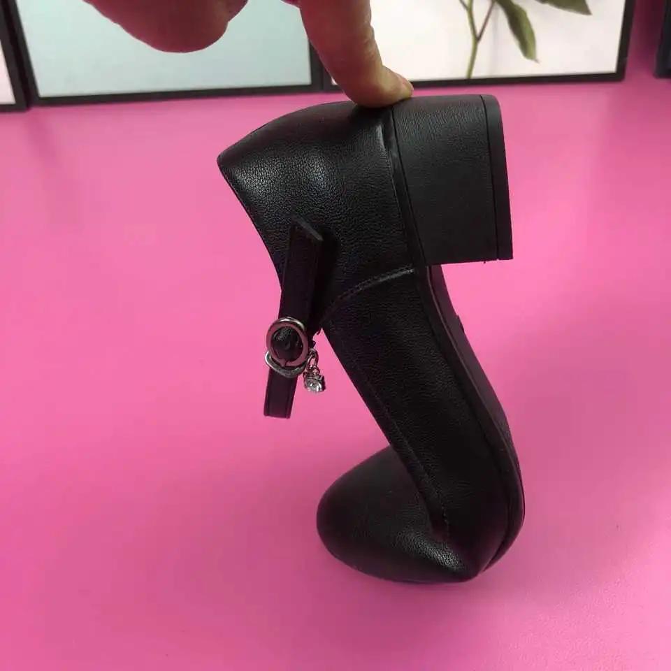  sapatos femininas women cute round toe black soft leather office square heel shoes lady retro elegant work shoes ab572