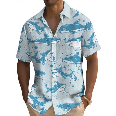 Chemise hawaïenne pour hommes Motif requin Chemises à manches courtes Vêtements de rue décontractés pour hommes Été Nouveaux hauts amples Chemise originale surdimensionnée
