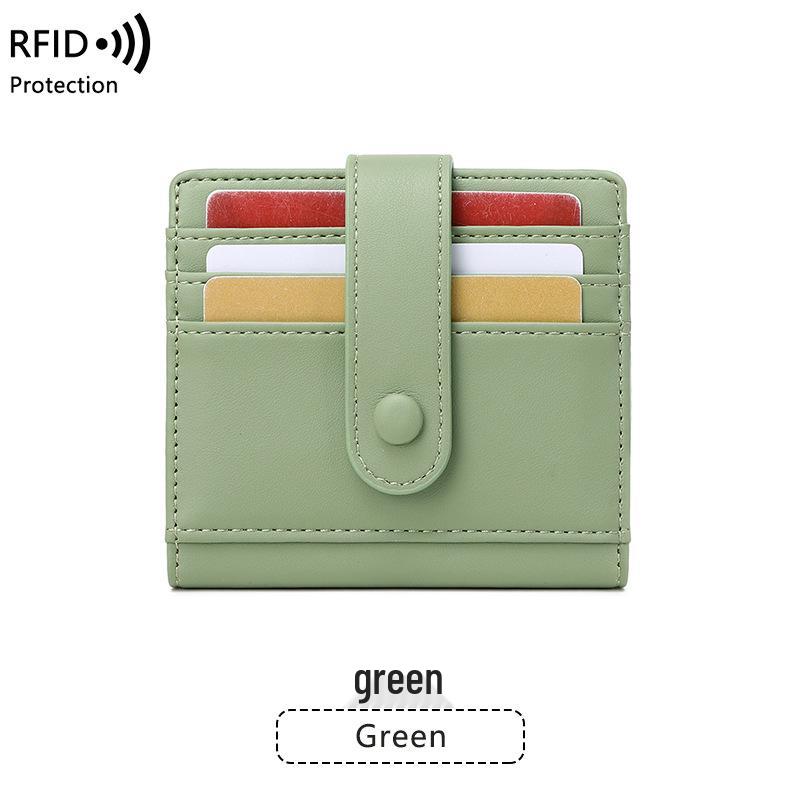 Cross-border RFID Anti-Magnetic Women's PU Wallet - Solid Color, Lightweight, Buckle Closure, Short Coin Purse & Card Holder