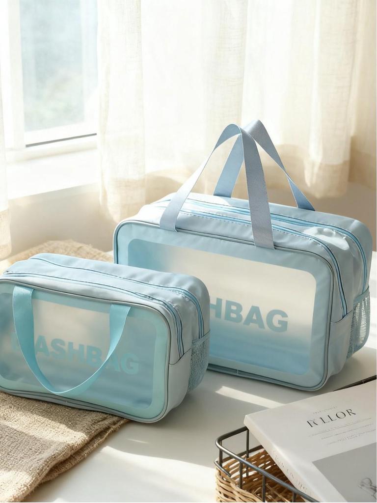 Women's Large-Capacity Waterproof PU Makeup Bag - Transparent, Thickened Design for Wet & Dry Separation