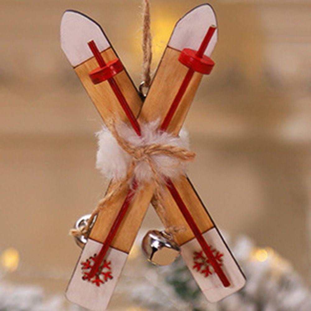 Home Party Decor Ornaments Xmas Christmas Decoration Wooden Sled Wooden Skiing Christmas Pendants