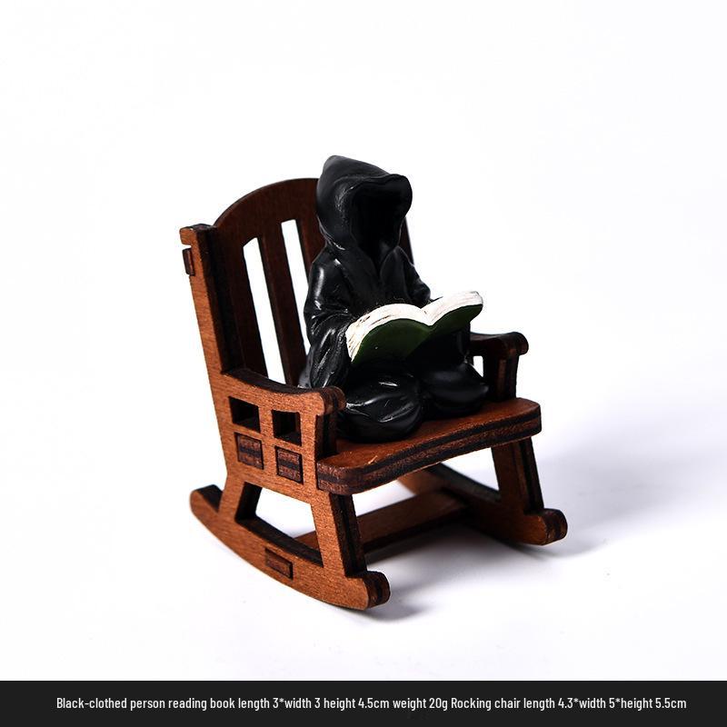 

Halloween Ghost Witch Rocking Chair Decoration: Black Resin Festive Ornament