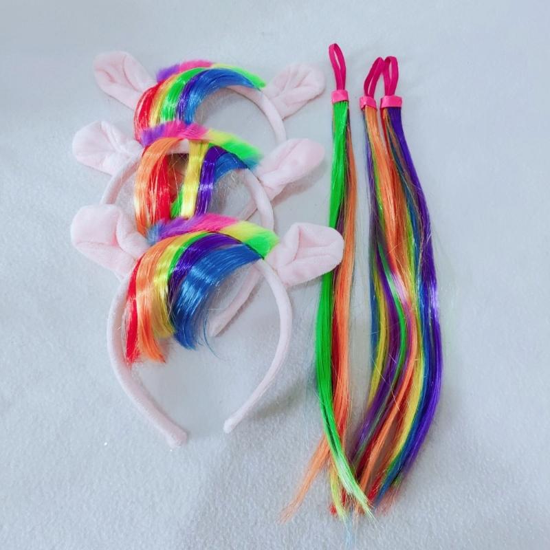 Horse Ear Headband and Horse Tail Set Halloween Horse Costume Accessories for Kid Adult Halloween Christmas Cosplay