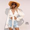 Long-Sleeve Bamboo Cotton Beach Cover-Up with Front Tie for Women