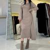 2025 Fall Women's Elegant Round Neck Long-Sleeved Knit Dress & Trench Coat Set