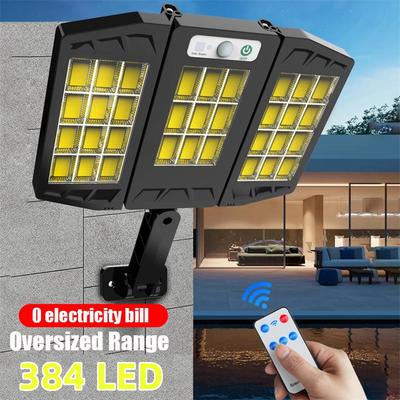 Lampadaire solaire extérieur étanche LED murale à capteur de mouvement avec 3 modes d'éclairage lumière pliante pour jardin cour arrière