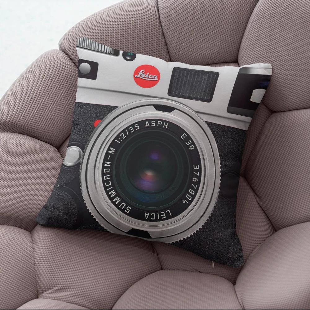 Fun Decorative Pillow Cover With Music Tape Print Cute Kawaii Camera Sofa Bedside Cushion Cover Short Plush Zipper Pillowcase