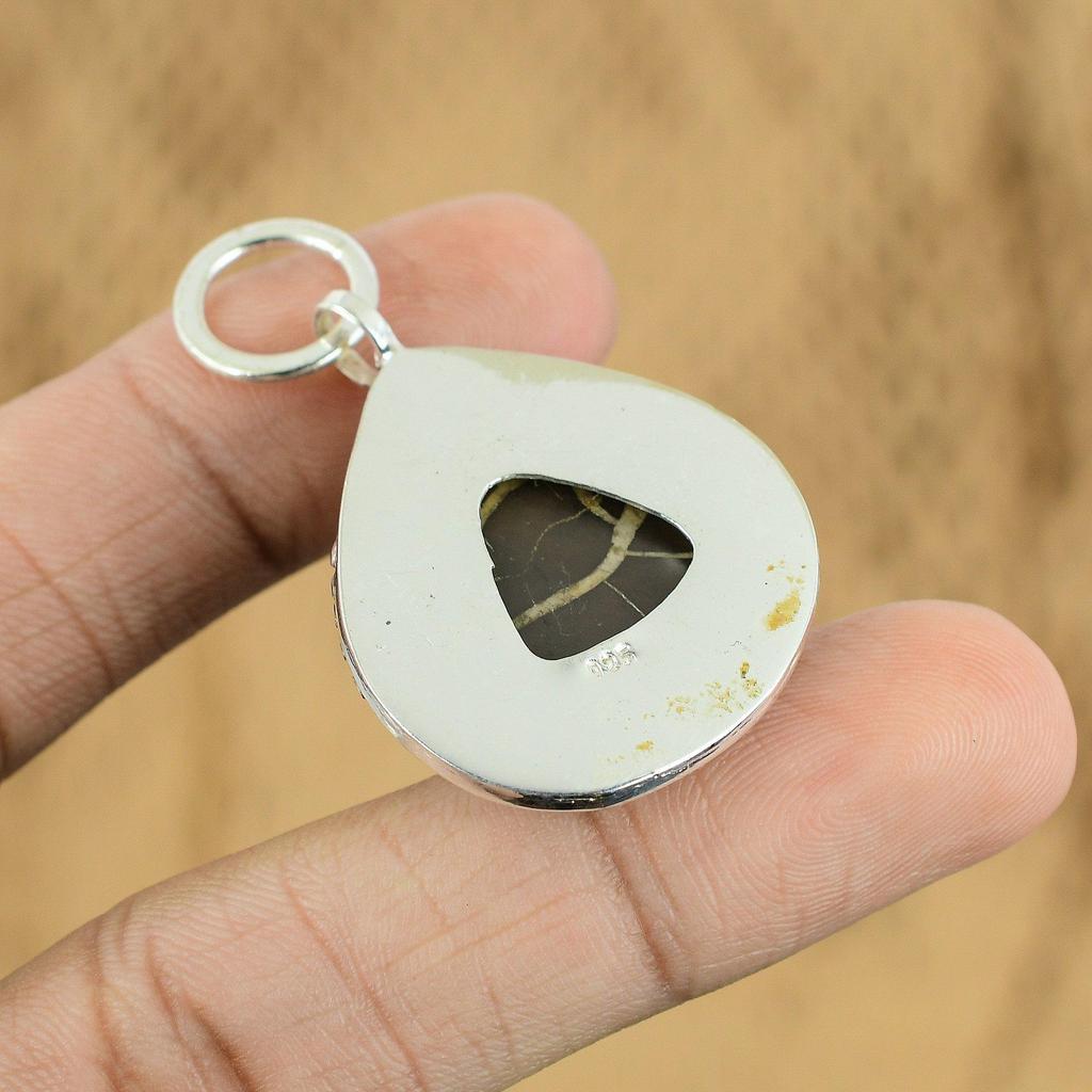 Wedding Gift For Her 925 Silver Natural Moroccan Mud Crack Fossil Pendant
