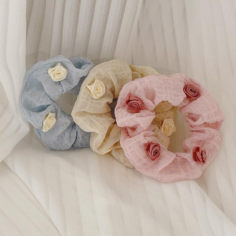3Pcs French Style Girl Rose Hairstring Sweet Small Hairband Elegant Temperament Headband Large Intestine Loop Korean Headwear