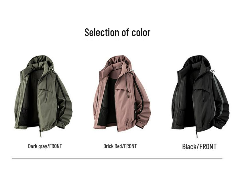 Men's Hooded Down Jacket with Stripes - Winter Casual Outerwear for Cold Protection and Mountaineering