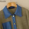 ZANZEA Women Casual Turn Down Collar Long Sleeve Patchwork Cardigans