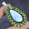 Natural Blue Lace Agate Gemstone 925 Sterling Silver Jewelry Pendant 2.64" ETC-13808