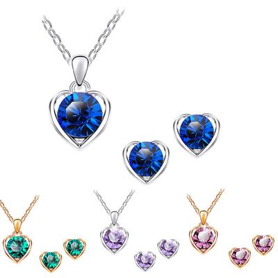Frauen Strass Herz Anhänger Halskette Kette Ohrstecker Party Schmuck Set