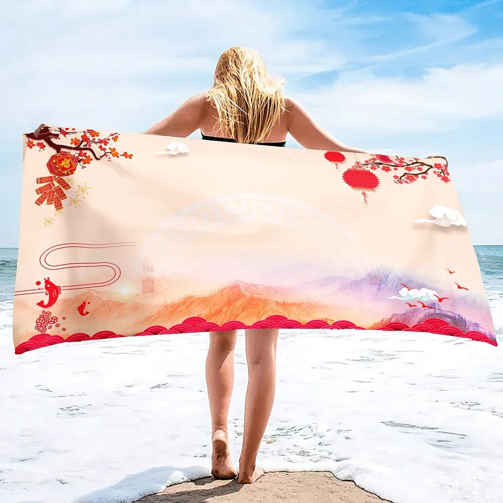 Oversized Microfiber Sand Free Towels Pool Beach Towels Quick Dry Beach Towel Chinese Style Beach Towel for Women and Men