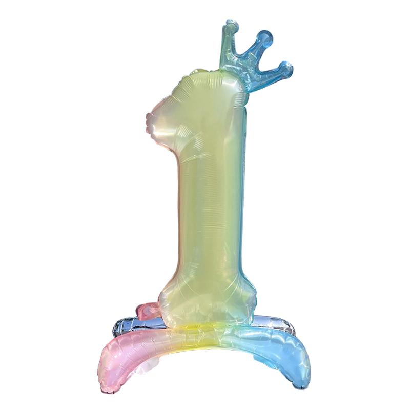 1pc 32inch Rainbow Number Stand Foil Balloons with Crown Digital Figures Globos 0-9 Kids Birthday Party Wedding Decoration